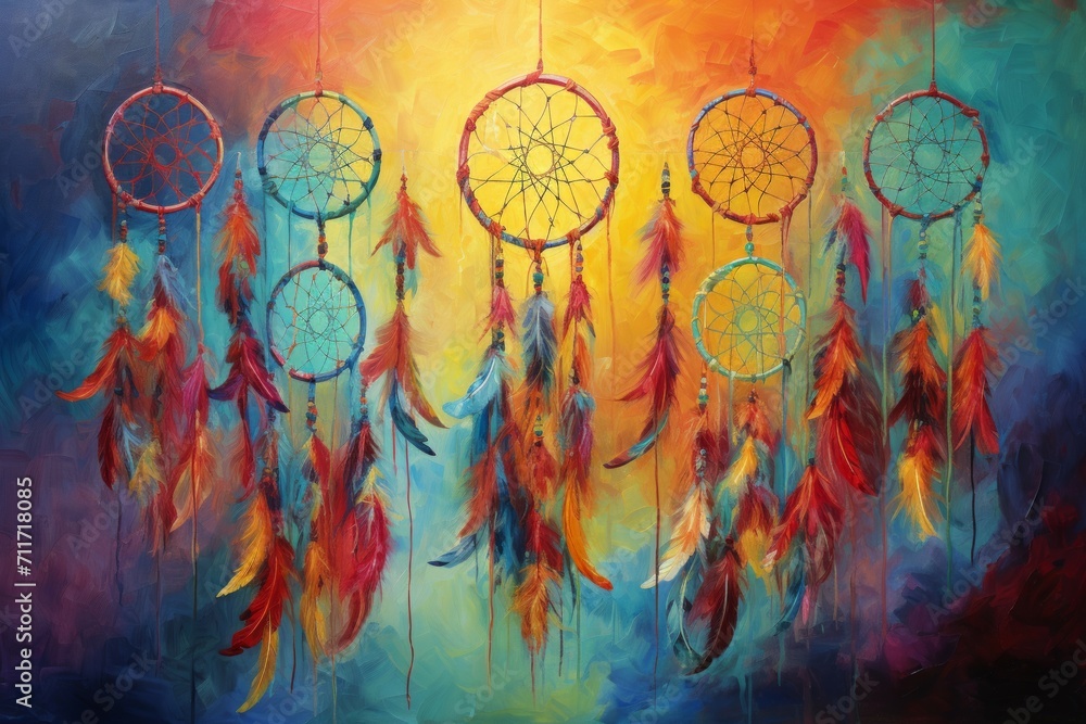 Fototapeta premium Gossamer-Woven Dreamcatchers - Generative AI