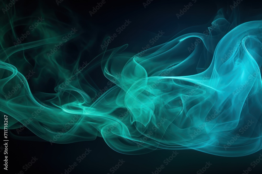 Empty dark background with aquamarine smoke