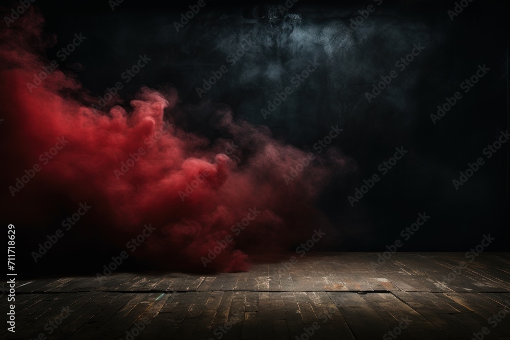 Empty dark background with brick red smoke