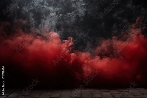 Empty dark background with brick red smoke