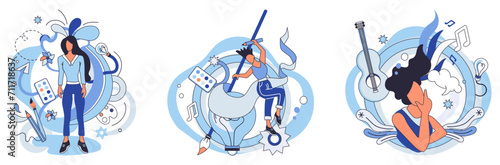 Artistic imagination vector illustration. A leap imagination is heartbeat art, pulsating with rhythm creative exploration Artistic creativeness, fueled by passion, becomes driving force