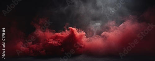 Empty dark background with brick red smoke photo