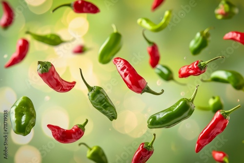 Green and red peppers over pastel green background