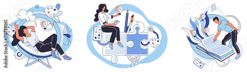 Artistic imagination vector illustration. The art and craft imaginative thinking brealife into static concepts, giving them vibrant soul Professional artists, with intelligence and skill carve