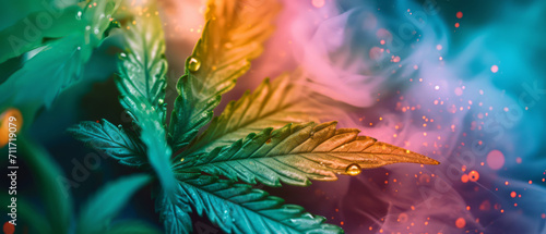 Cannabis green leaf over Psychedelics abstract background