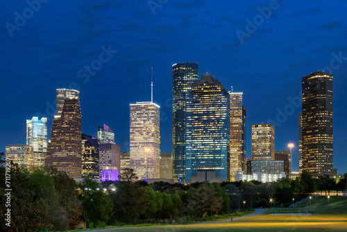 Houston City skyline at night view in Houston, Texas, USA	