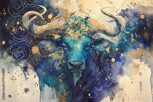 Watercolor painting of Taurus the zodiac background concept horoscope illustration. © Eve Creative