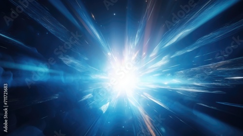 Banner with abstract glowing blue effect with sparkling rays and white backlight