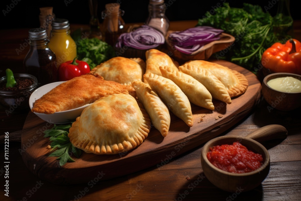 Empanadas with meat, seasoned with sauce Empanadas with meat, seasoned with sauce