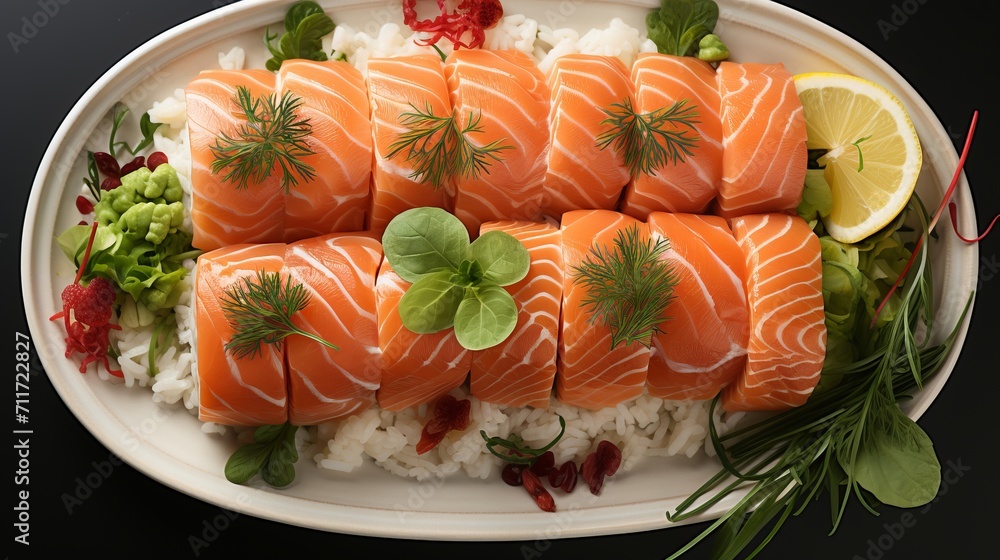 Sushi Plate for E-Commerce Websites - Stunning Flat Layout. A plate of sushi, top view. Sushi Plate for E-Commerce Websites - Stunning Flat Layout. A plate of sushi, top view.