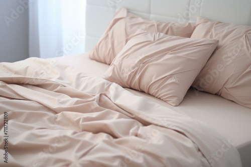 Bed with beige bed linen