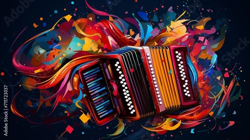 Abstract and colorful illustration of an accordion on a black background photo