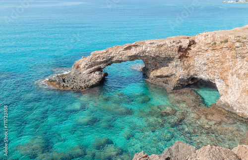 The bridge of love. Natural stone bridge near Ayia Napa on Cyprus. 
Mediterranean sea.