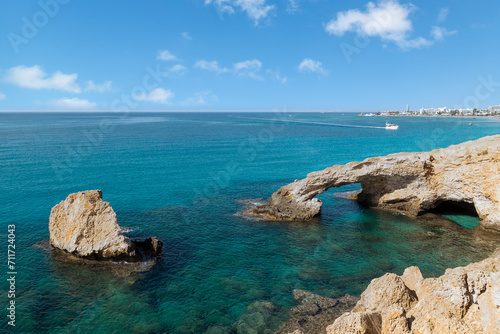 The bridge of love. Natural stone bridge near Ayia Napa on Cyprus. Mediterranean sea.