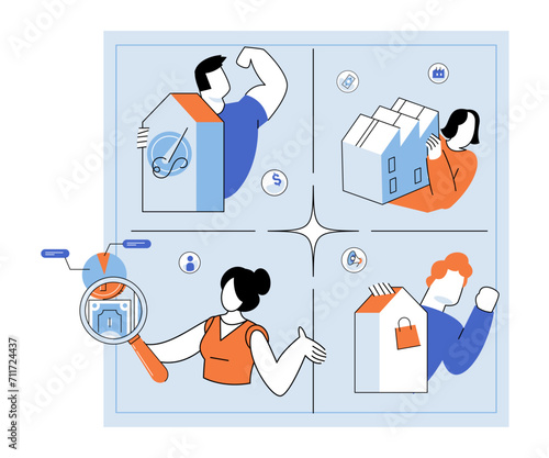 Shop owner. Vector illustration. Professional expertise is necessary for businesses to deliver high quality goods and services Agreements between businesses ensure mutually beneficial partnerships