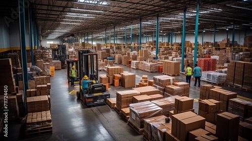 Efficient warehouse. Aerial view of a conveyor system for sorting goods in a sorting warehouse.