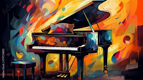 Abstract illustration of a piano on a colorful background