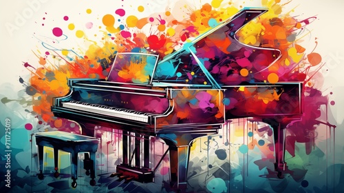 Abstract illustration of a piano on a colorful background photo