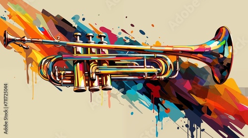 Foto Abstract and colorful illustration of a trumpet on a cream background