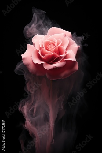 Empty dark background with rose smoke