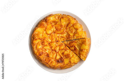 Spanish omelette with potatoes, typical spanish cuisine on gray concrete floor. Tortilla Espanola. Turkish name; Yumurtali patates