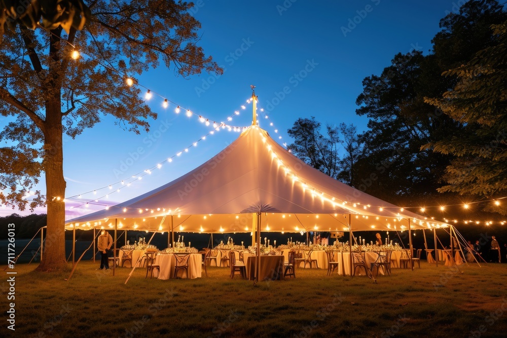 Wedding tent at night - obrazy, fototapety, plakaty 