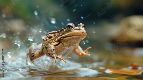 a frog jumping out of water