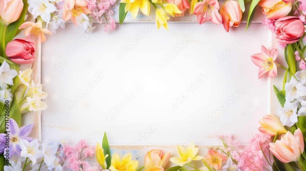 nature frame spring background illustration fresh vibrant, colorful blooming, growth renewal nature frame spring background