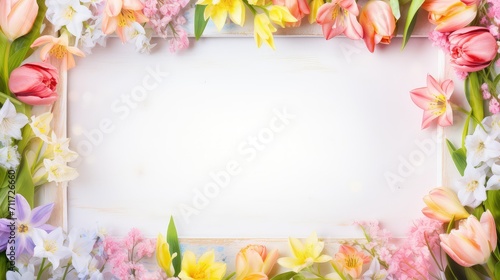 nature frame spring background illustration fresh vibrant, colorful blooming, growth renewal nature frame spring background