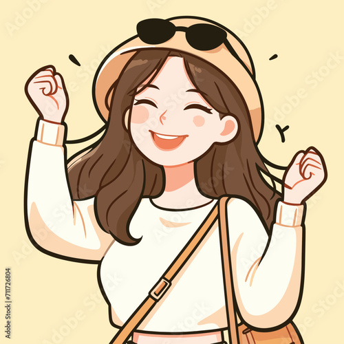 Happy young woman posing flat illustration