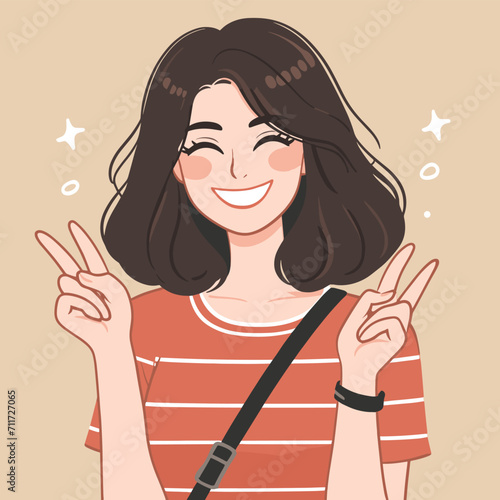 Happy young woman posing flat illustration