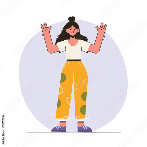 Happy young woman posing flat illustration