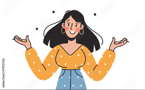 Happy young woman posing flat illustration