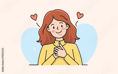 Happy young woman posing flat illustration