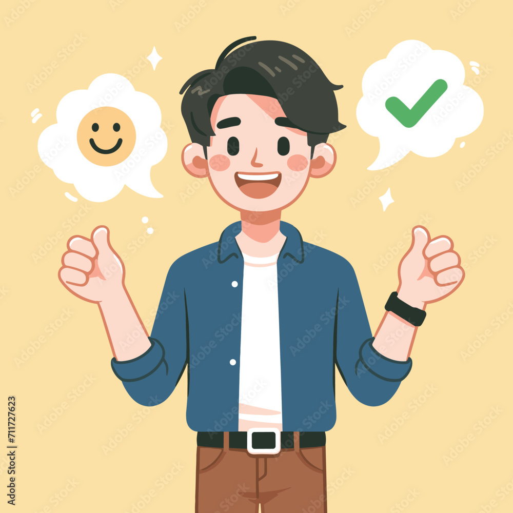 Happy young man posing flat illustration Happy young man posing flat illustration