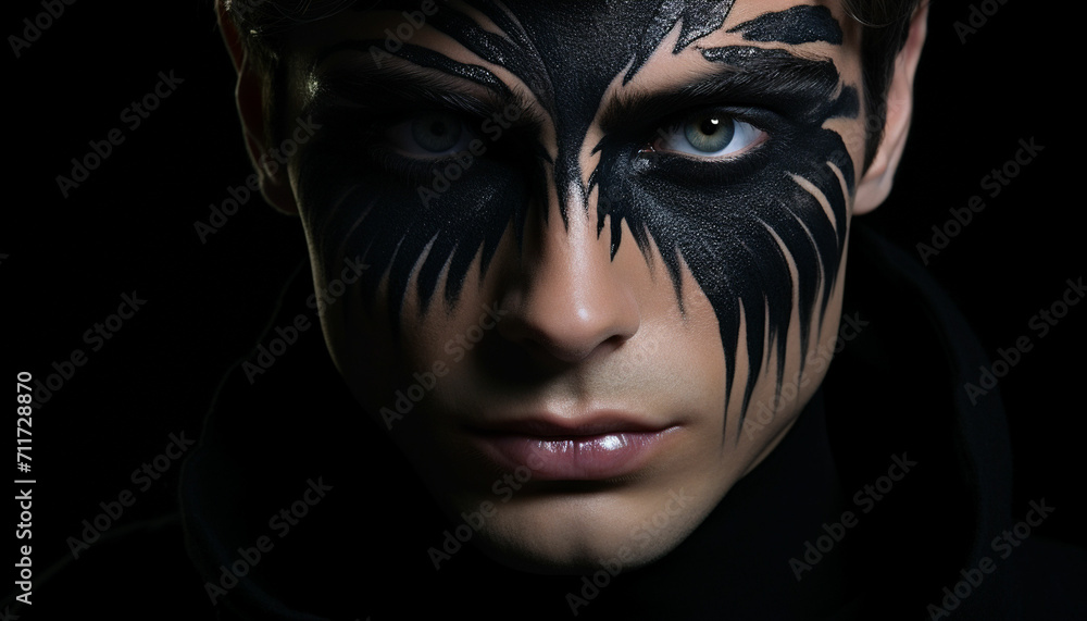 handsome guy with artistic black shadow on his handsome guy with artistic black shadow on his