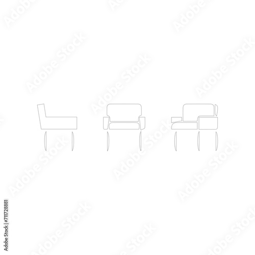 Chair editable vector illustration on white background. Set of office chair isolated on white background in different positions. Line graphics icon.