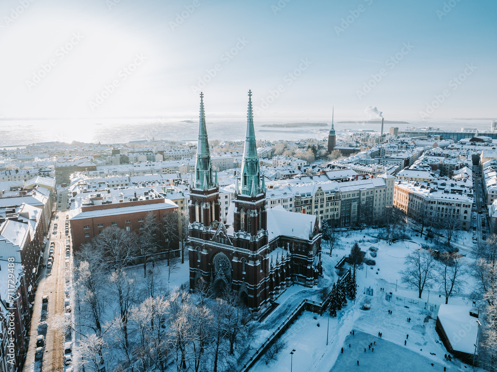 Aerial view of St John's church in Helsinki