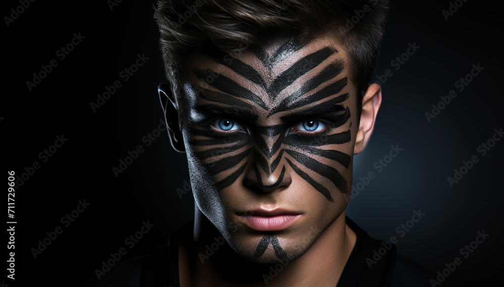 handsome guy with artistic black shadow on his handsome guy with artistic black shadow on his
