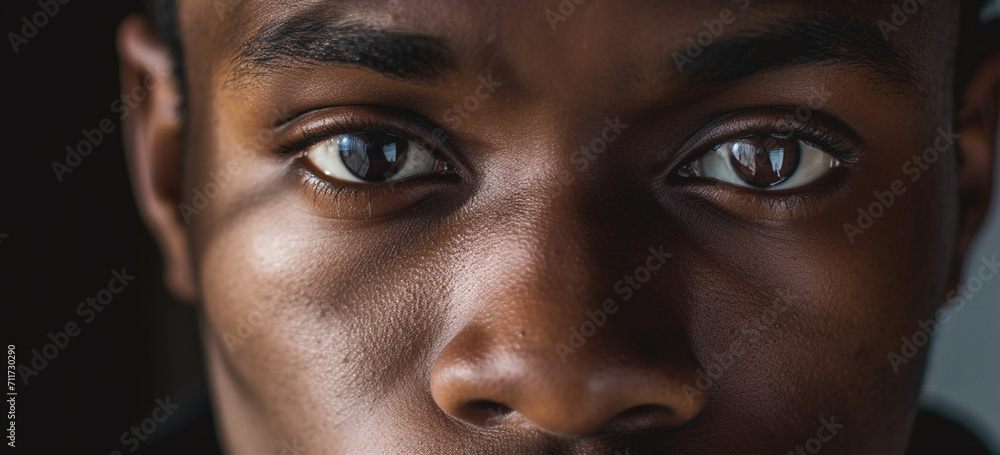 half face handsome african american man staring