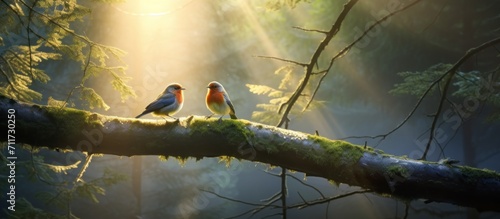 Two birds perch peacefully in a fores © pector