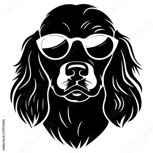 Cool Boykin Spaniel wearing sunglass black silhouette logo svg vector, Boykin Spaniel dog icon illustration.