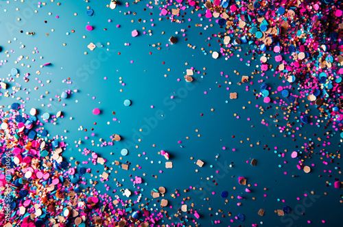 Carnival Confetti Rain on a Bright Turquoise Background - carnivals - festivity
