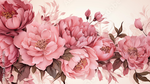 Wallpaper with pink peony flowers