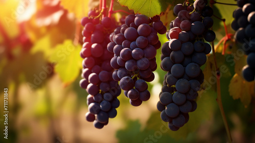 red grapes on vineyard in autumn