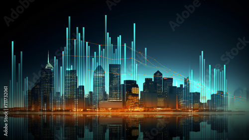 abstract futuristic city with glowing lines and dots © Vahagn