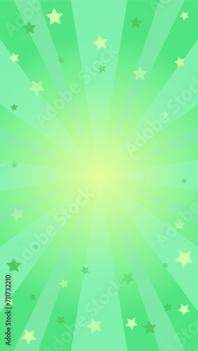 緑色のグラデーションと星を散りばめた集中線の背景 縦　比率9:16
