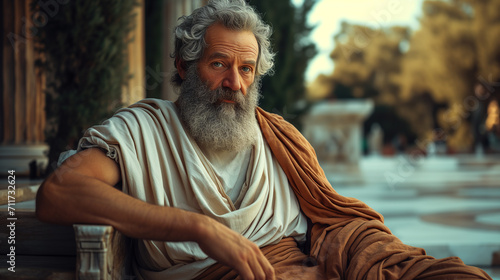 Portrait of an ancient greek philosopher Socrates (AI generated).