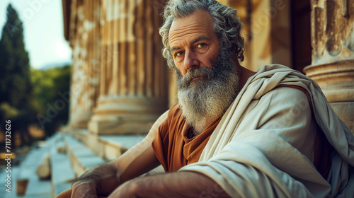 Portrait of an ancient greek philosopher Socrates (AI generated). photo