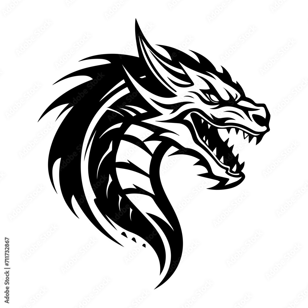 Fototapeta premium dragon black silhouette logo svg vector, dragon icon illustration.